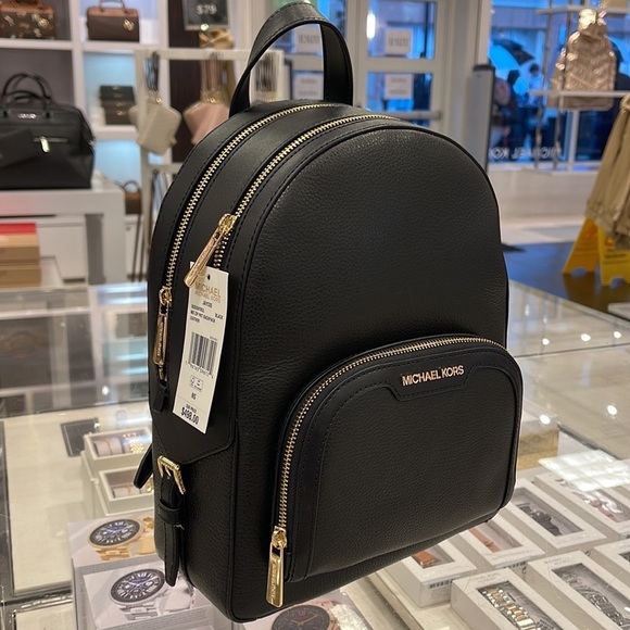 Michael Kors Handbags - MICHAEL KORS Jaycee Medium zip pocket Pebbled Leather Backpack BLACK col…
